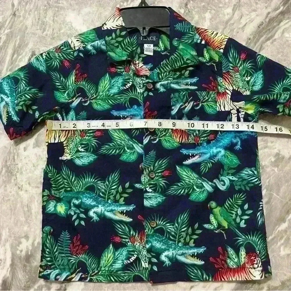Children Place Jungle Animal Safari Print Cotton Button Front Shirt Size 5/6 S/P